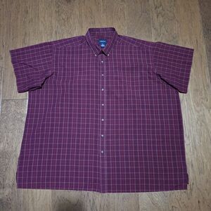 HB Harbor Bay 4XL Shirt Men's Burgundy Plaid Short Sleeve Button Up Shirt Pocket